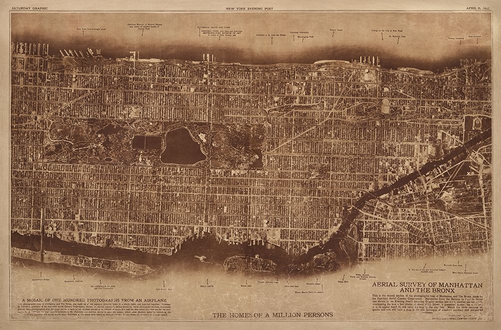 New York City Detail-photographed from two miles up in the air 1922 art print by The Lionel Pincus and Princess Firyal Map Division for $57.95 CAD