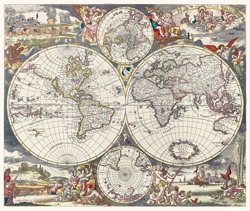 Nova Totius Terrarum orbis tabula 1660 art print by Justus Danckerts for $57.95 CAD