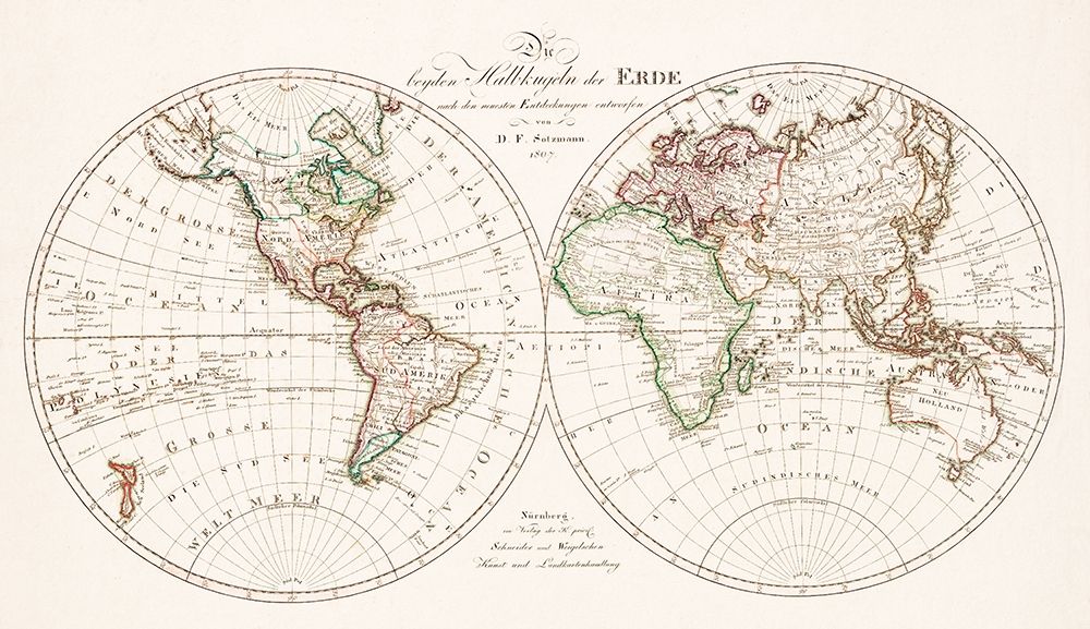 The two hemispheres of the earth 1807 art print by Schneider und Weigelsehen for $57.95 CAD
