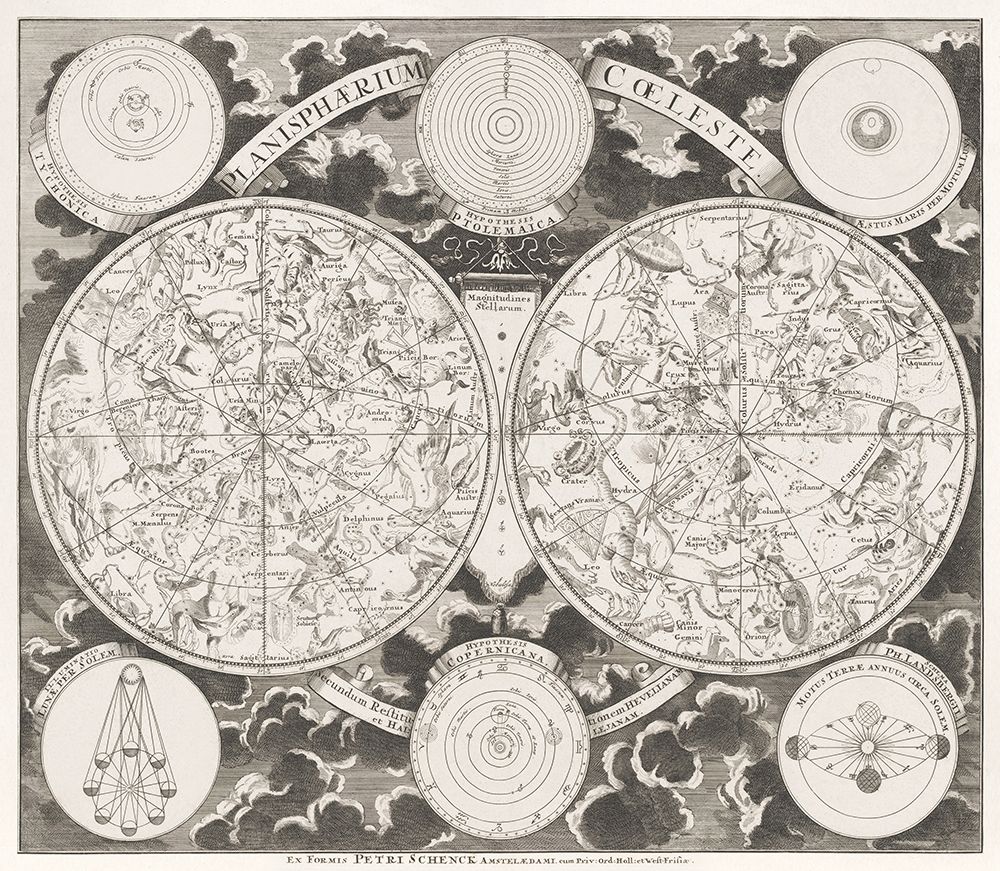 Sky map showing the northern and southern constellations 1705 art print by Pieter Schenk for $57.95 CAD