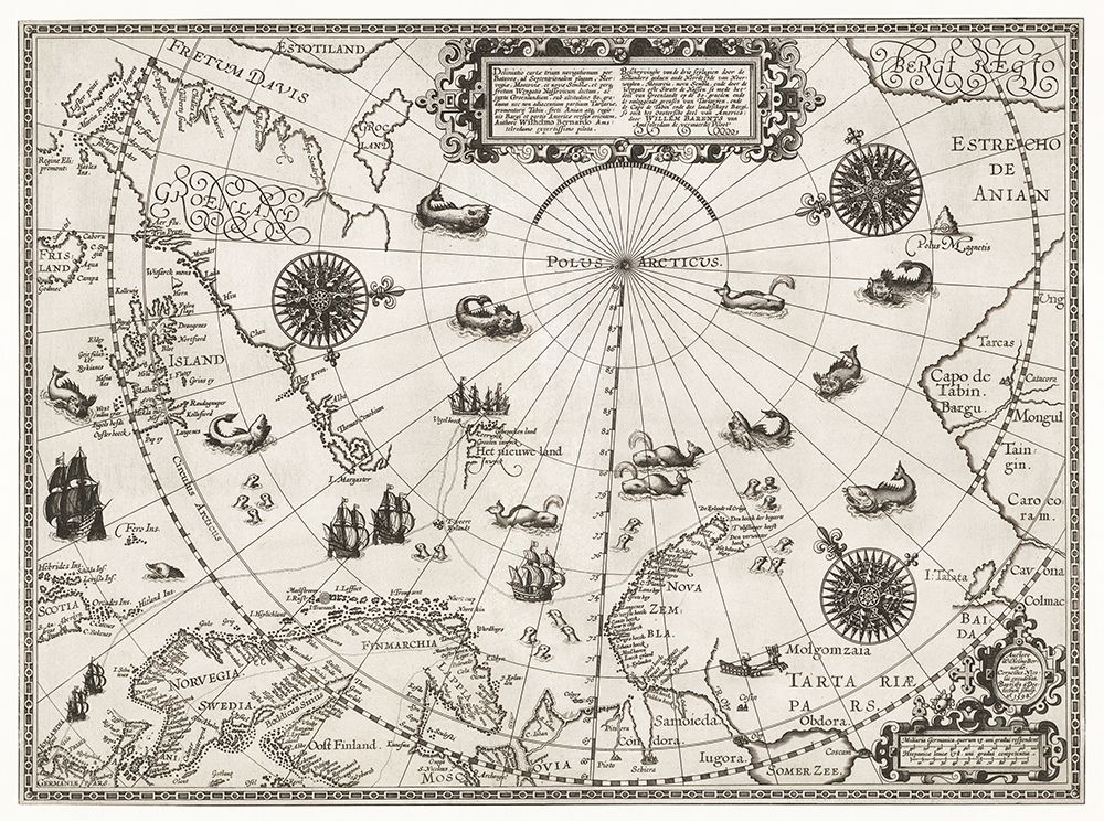 Map of the Arctic 1598 art print by William Barendsz for $57.95 CAD