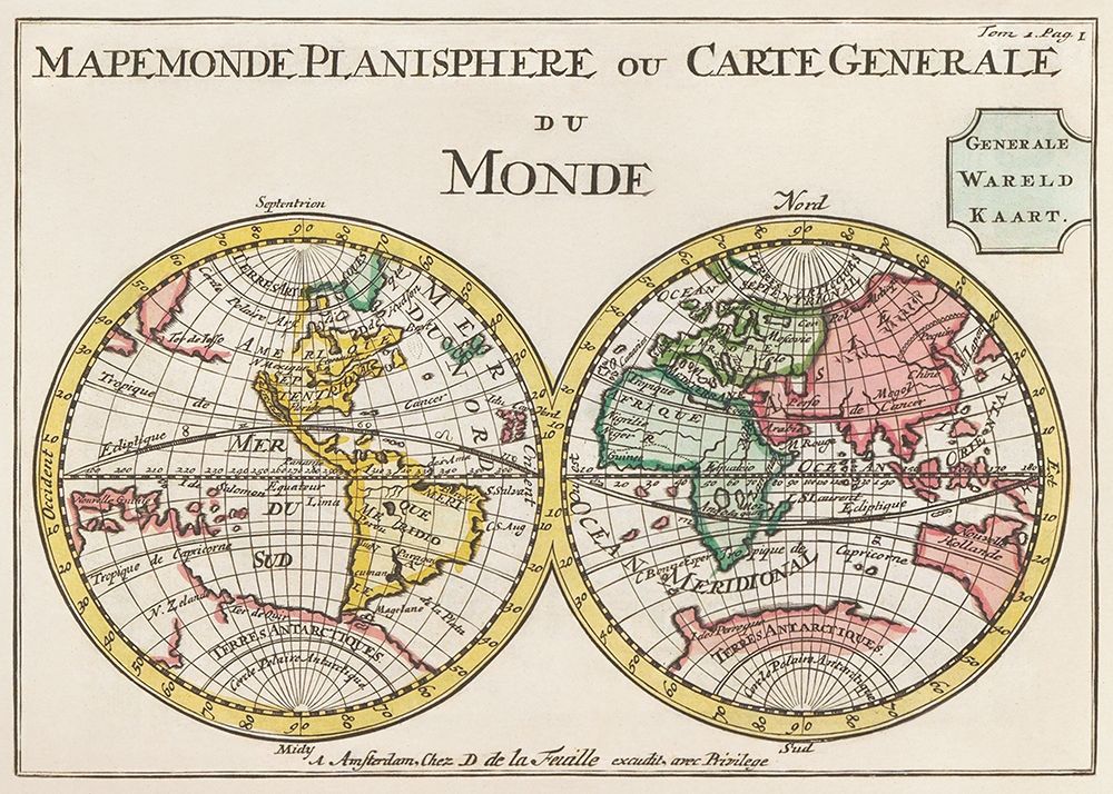 Planisphere or general map of the world 1735 art print by Daniel de Lafeuilledelete for $57.95 CAD