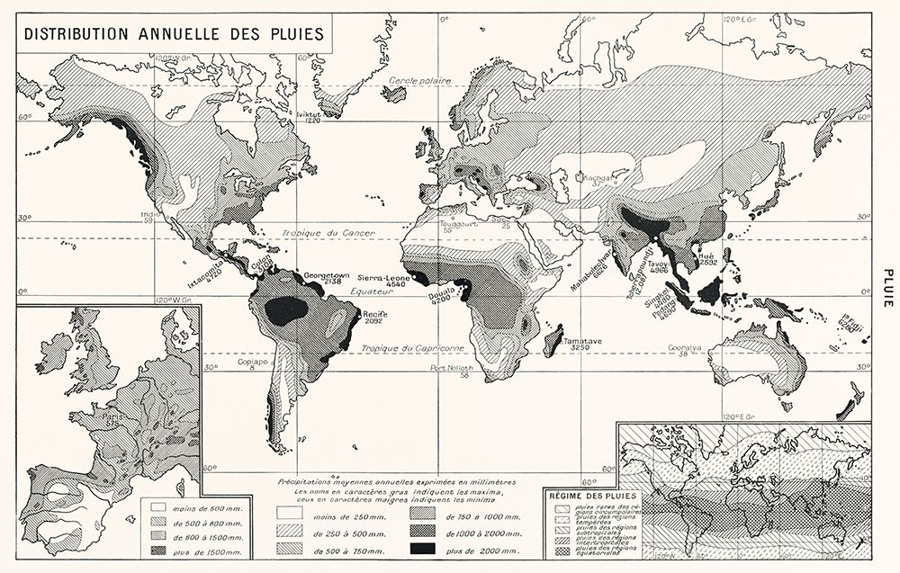 Annual Rainfall Distribution art print by Vintage Maps for $57.95 CAD