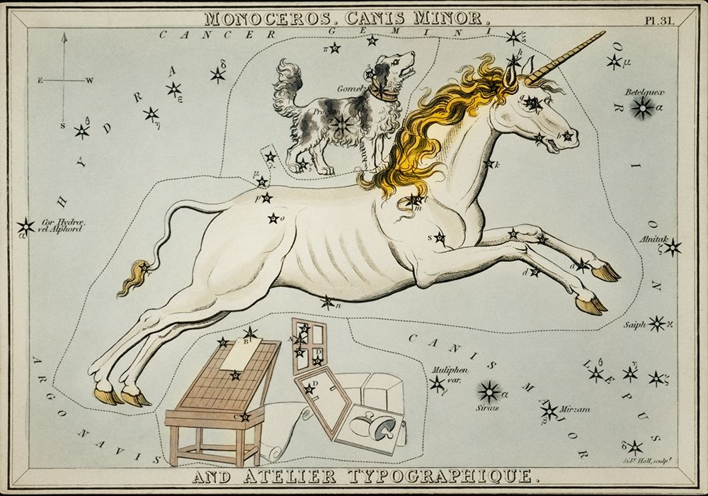 Astronomical chart illustration of the Monoceros-Canis Minor and the Atelier Typographique art print by Sidney Hall for $57.95 CAD