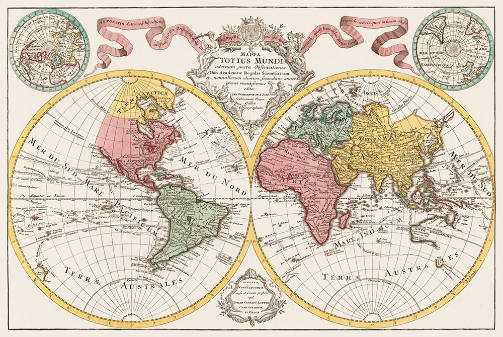 A map of the world 1775 art print by de Guillaume L isle for $57.95 CAD