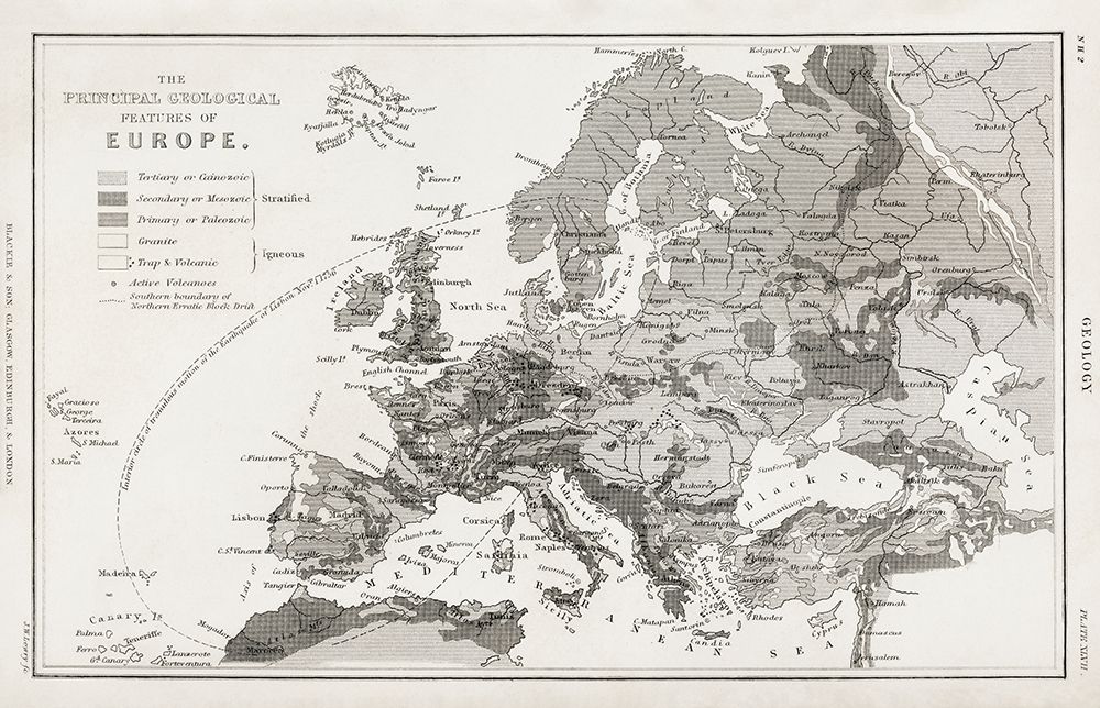 Geology-The Principal Features of Europe Geological 1820 art print by Oliver Goldsmith for $57.95 CAD