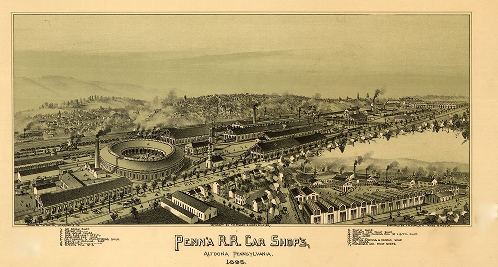 Pennsylvania Railroad Machine shops in Altoona-Pennsylvania 1895 art print by Vintage Places for $57.95 CAD