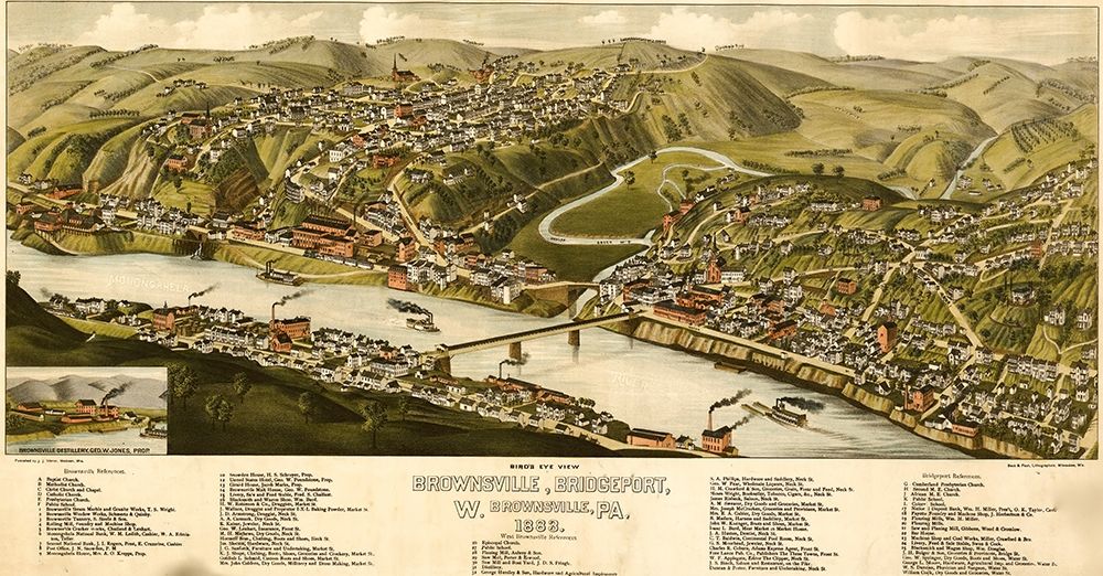 Bridgeport-Pennsylvania 1883 AKA Brownsville art print by Vintage Places for $57.95 CAD