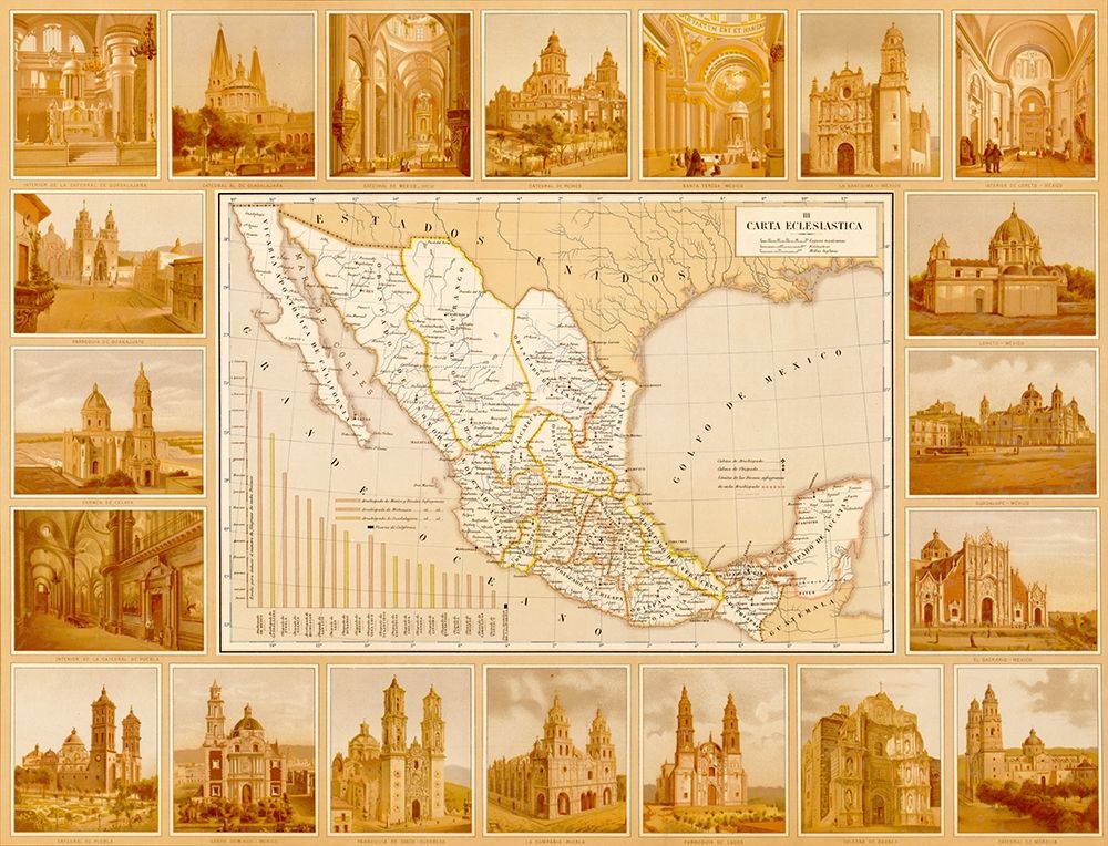 Ecclesiastical Map of Mexico art print by Vintage Maps for $57.95 CAD