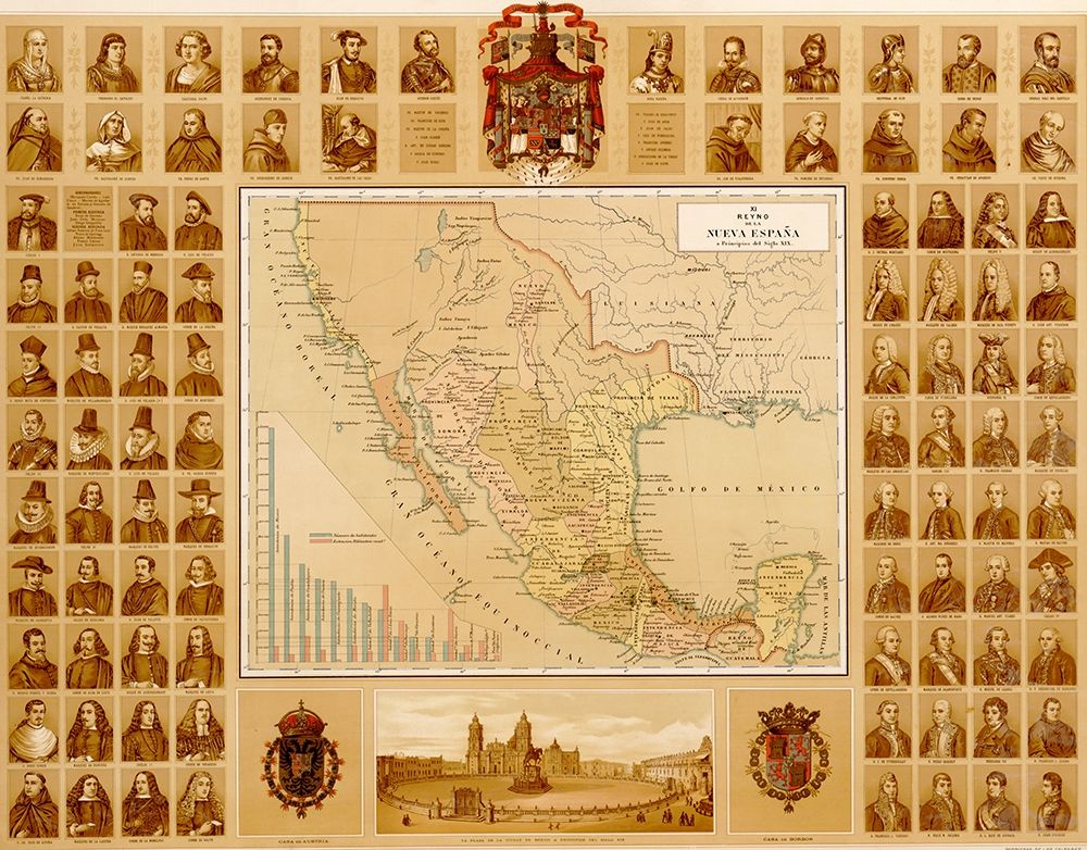 Map of Leaders in New Spain through History art print by Vintage Maps for $57.95 CAD