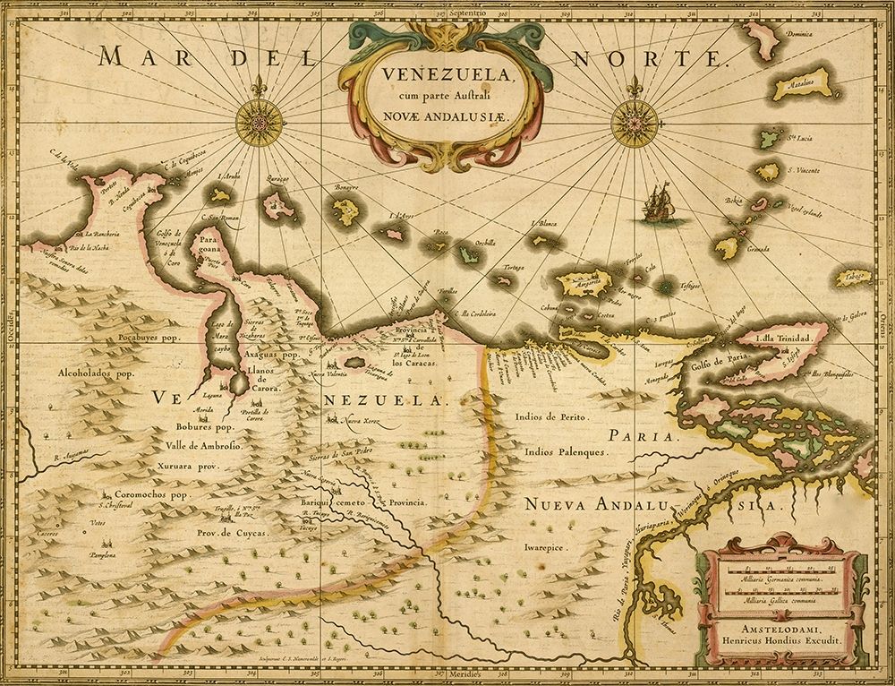 Venezuela 1630 art print by Vintage Maps for $57.95 CAD