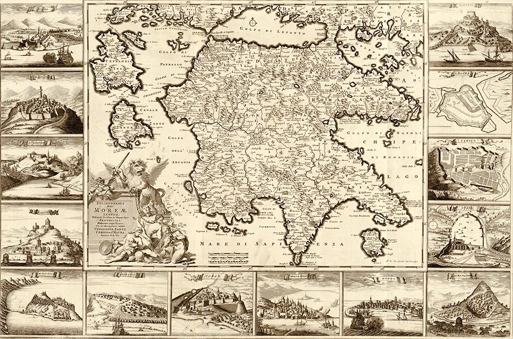Greece and Peloponnesian art print by Vintage Maps for $57.95 CAD