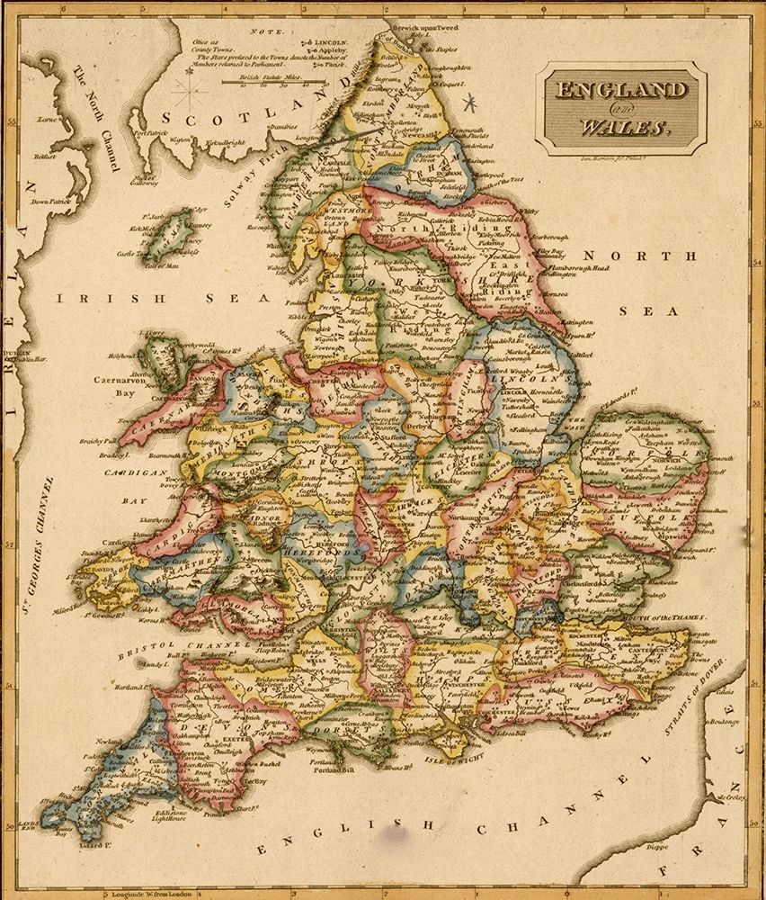 England and Wales 1817 art print by Vintage Maps for $57.95 CAD