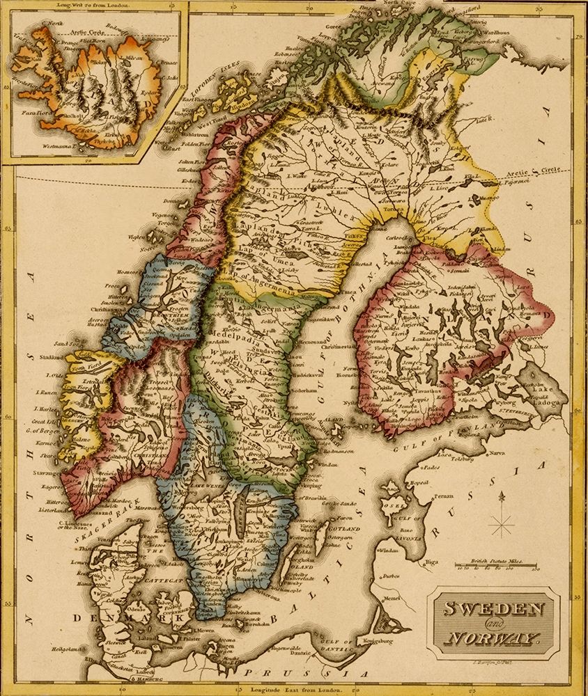Sweden and Norway 1817 art print by Vintage Maps for $57.95 CAD