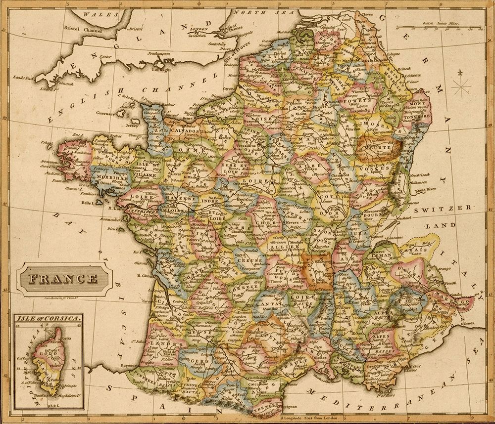 France 1817 art print by Vintage Maps for $57.95 CAD