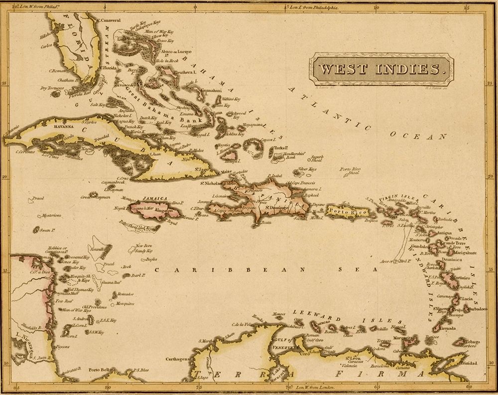 West Indies 1817 art print by Vintage Maps for $57.95 CAD