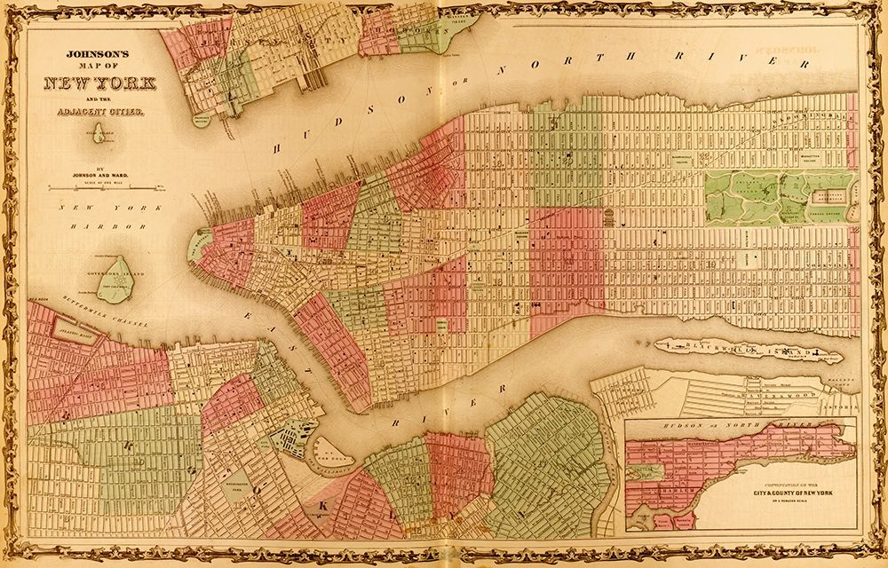 Manhattan Island 1862 art print by Vintage Maps for $57.95 CAD