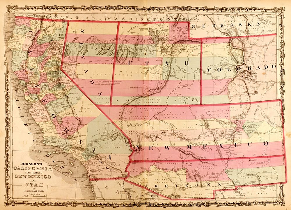 California and the Territories of Utah and Mexico 1862 art print by Vintage Maps for $57.95 CAD