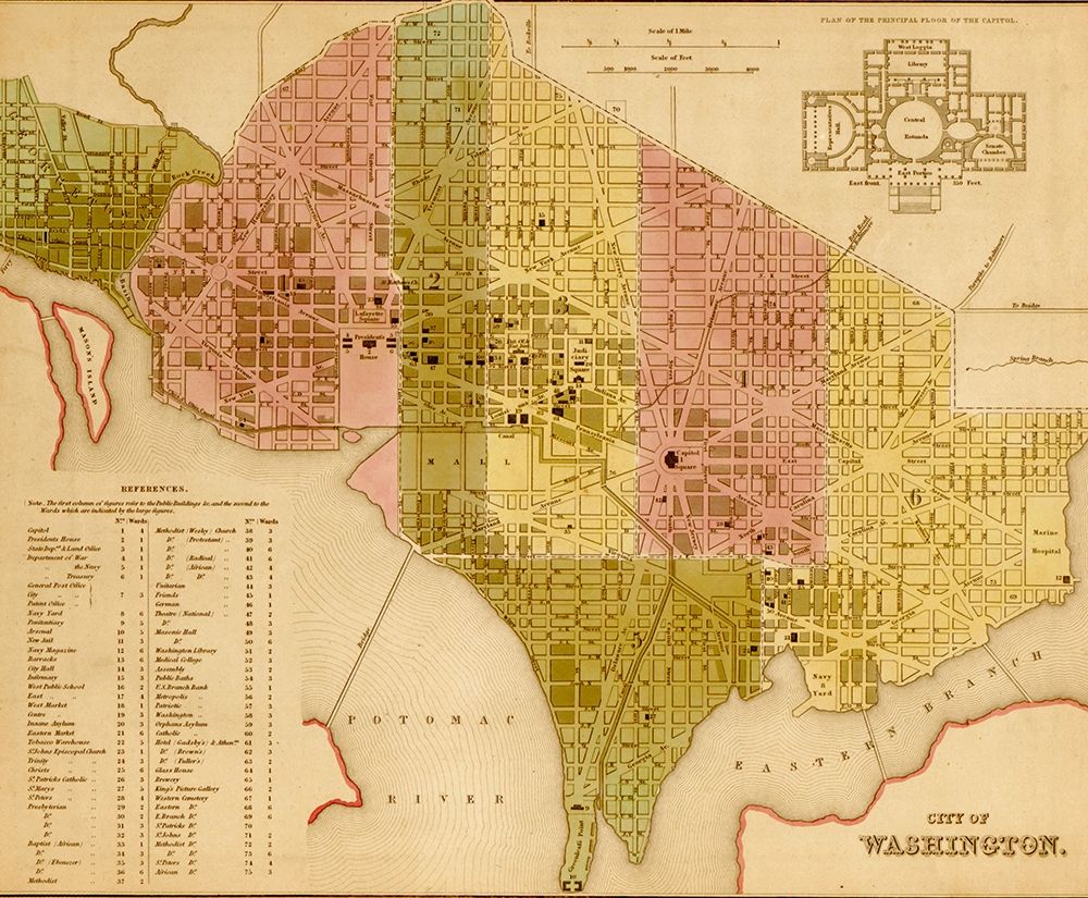 Washington DC 1844 art print by Vintage Maps for $57.95 CAD