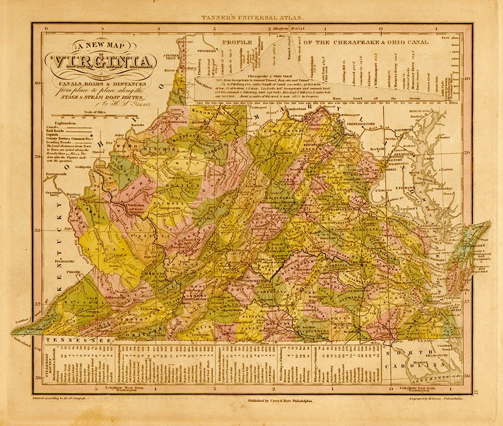 Virginia 1844 art print by Vintage Maps for $57.95 CAD