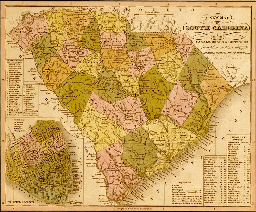 South Carolina 1844 art print by Vintage Maps for $57.95 CAD