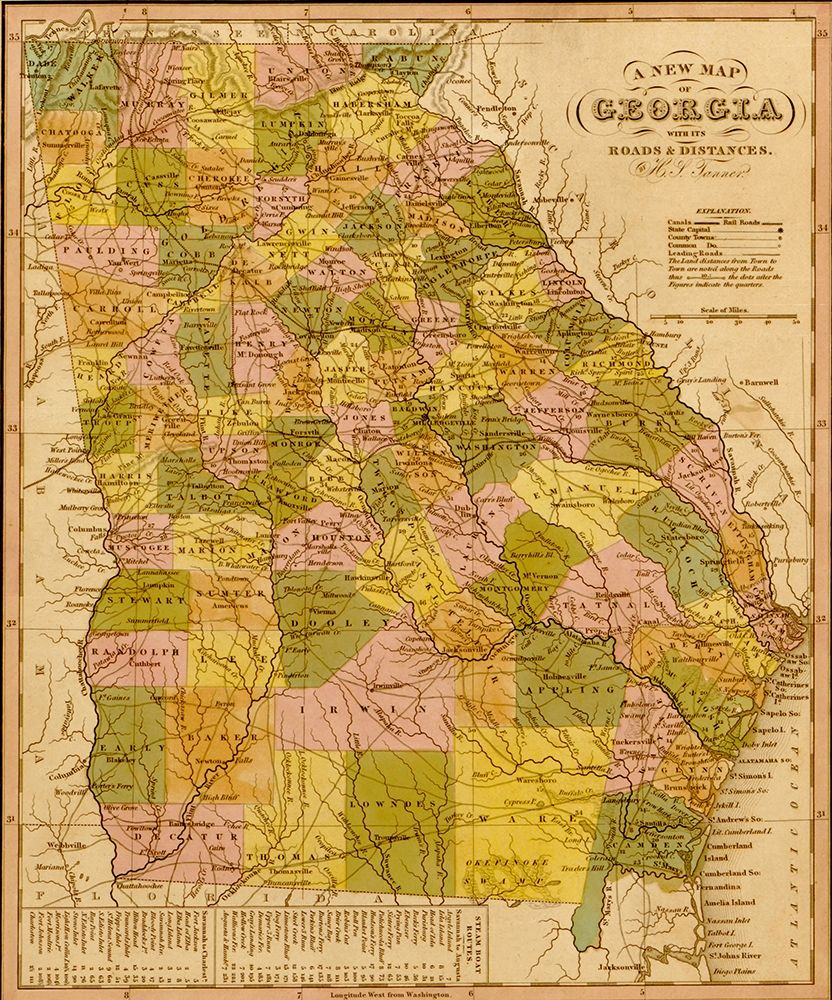 Georgia 1844 art print by Vintage Maps for $57.95 CAD