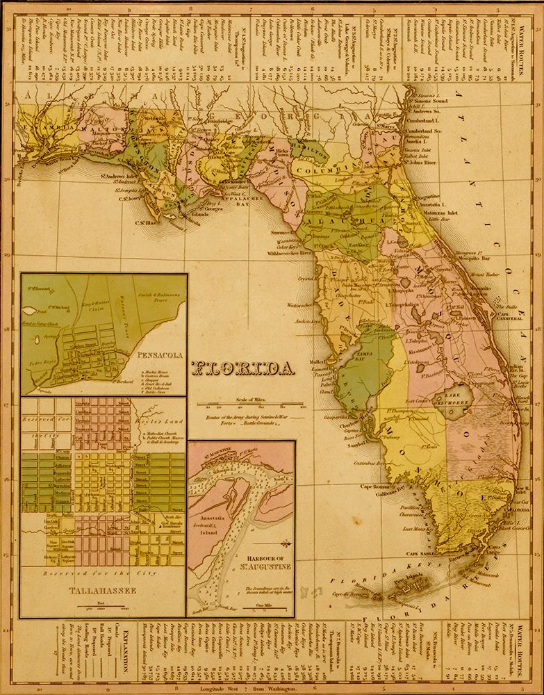 Florida 1844 art print by Vintage Maps for $57.95 CAD