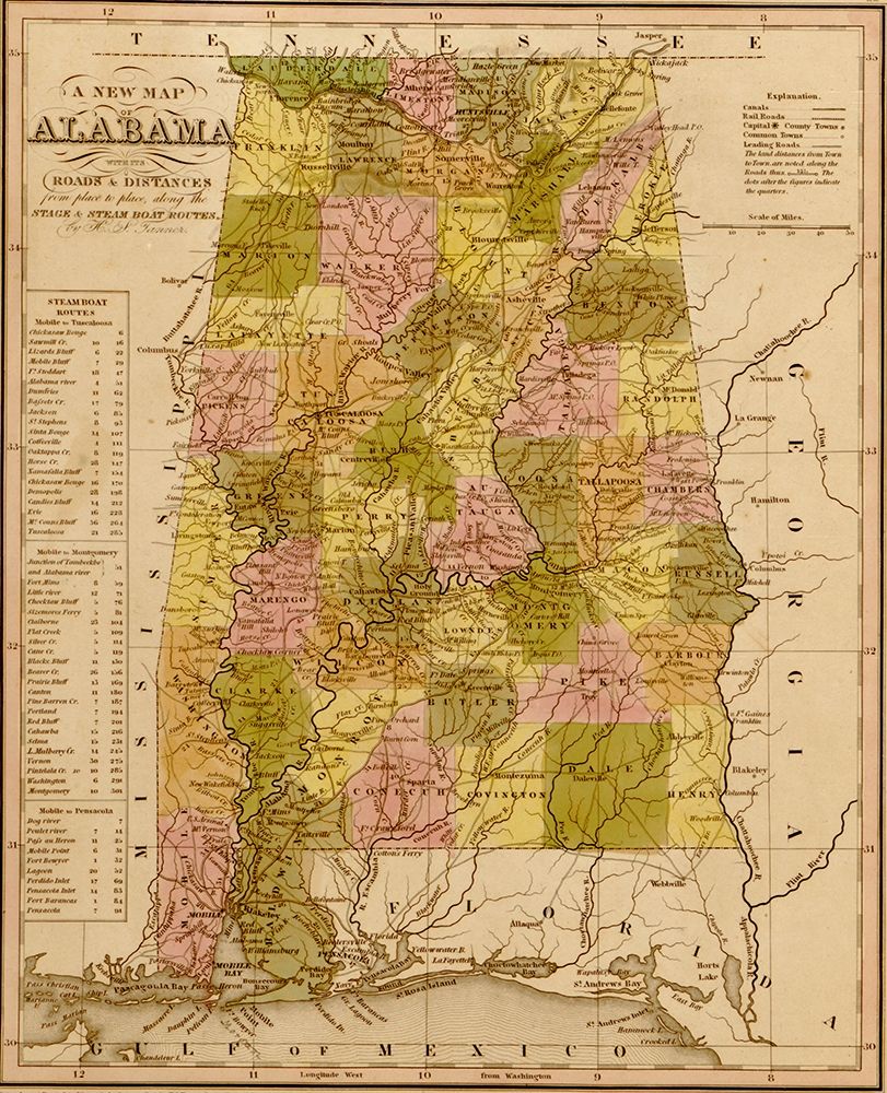 Alabama 1844 art print by Vintage Maps for $57.95 CAD