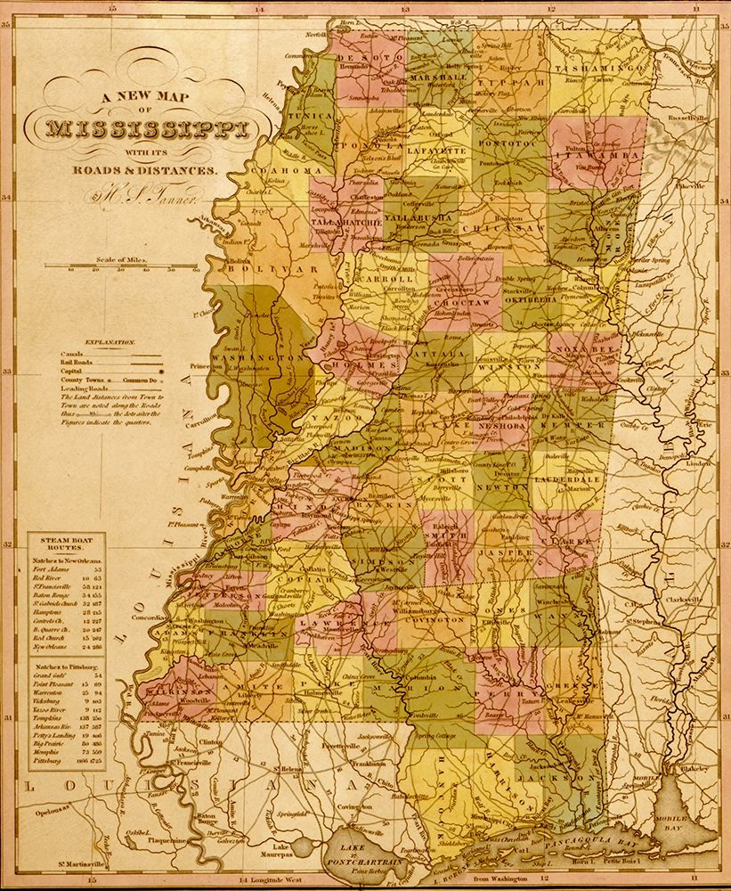 Mississippi 1844 art print by Vintage Maps for $57.95 CAD