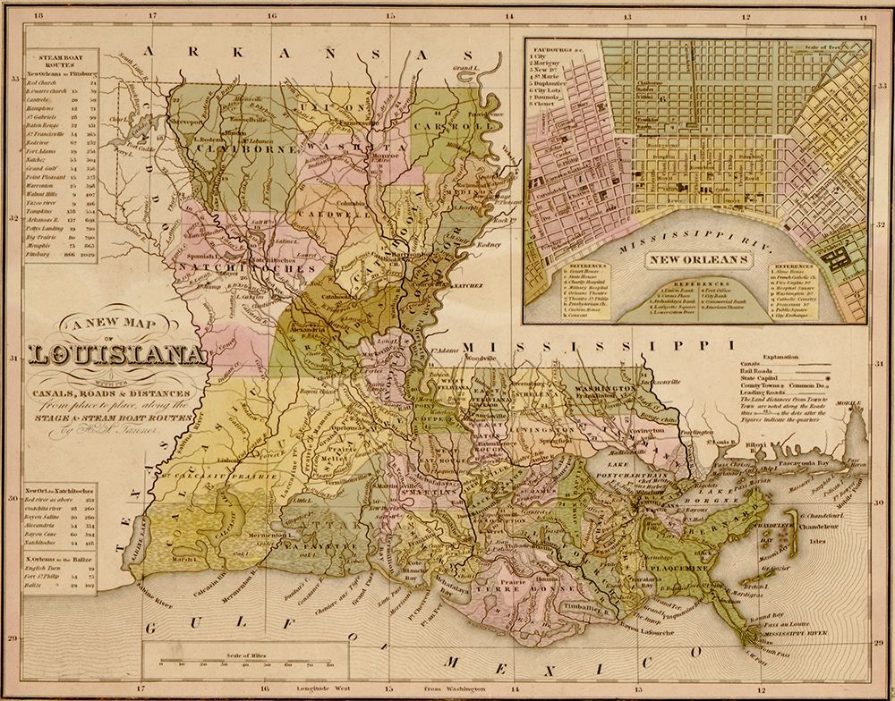 Louisiana 1844 art print by Vintage Maps for $57.95 CAD