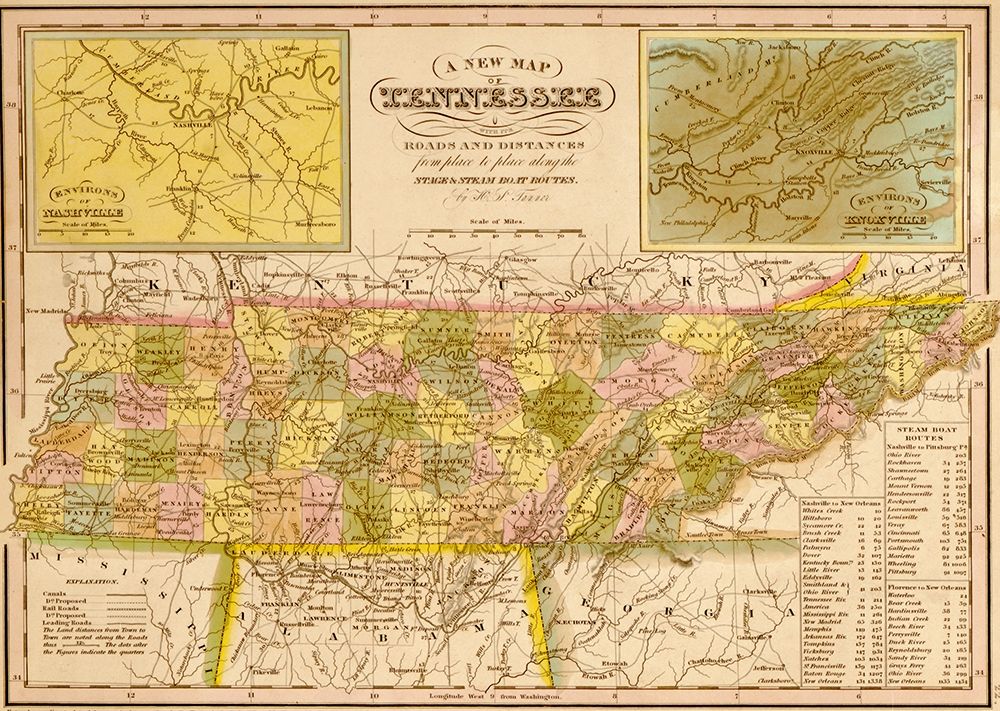Tennessee 1844 art print by Vintage Maps for $57.95 CAD