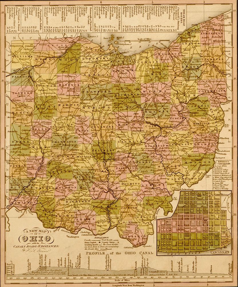 Ohio 1844 art print by Vintage Maps for $57.95 CAD