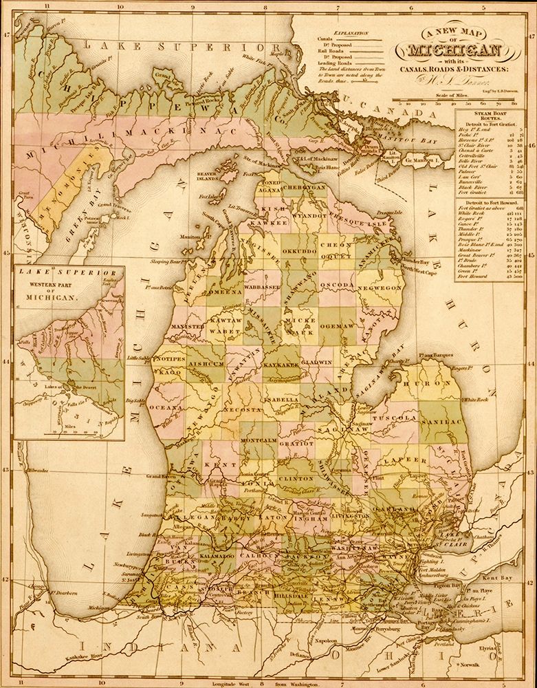 Michigan 1844 art print by Vintage Maps for $57.95 CAD