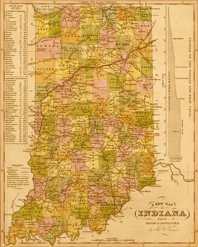 Indiana 1844 art print by Vintage Maps for $57.95 CAD