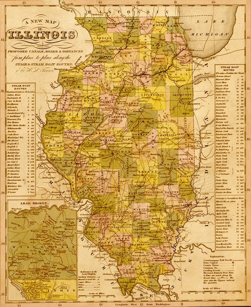 Illinois 1844 art print by Vintage Maps for $57.95 CAD