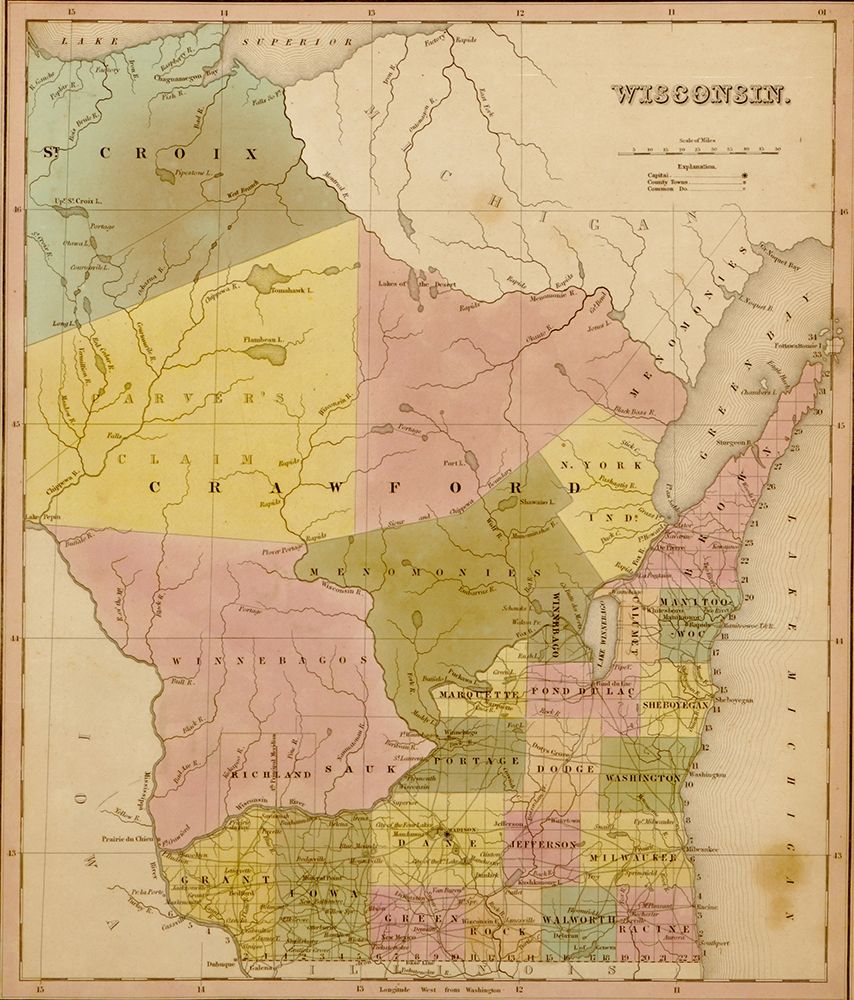 Wisconsin 1844 art print by Vintage Maps for $57.95 CAD