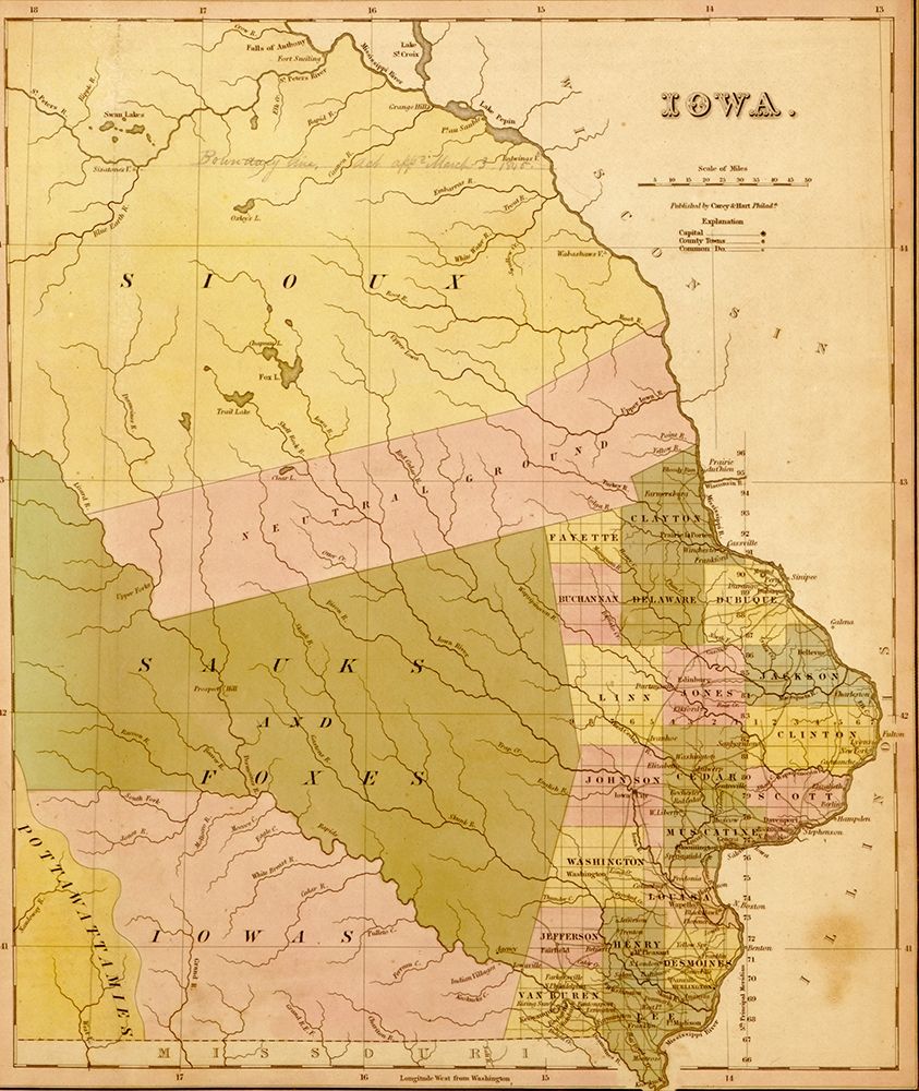 Iowa 1844 art print by Vintage Maps for $57.95 CAD