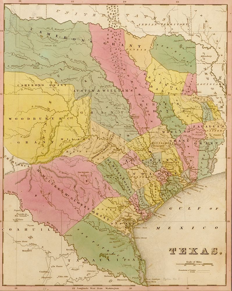 Texas 1844 art print by Vintage Maps for $57.95 CAD