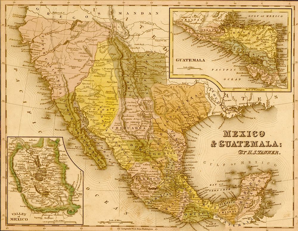 Mexico and Guatemala 1844 art print by Vintage Maps for $57.95 CAD