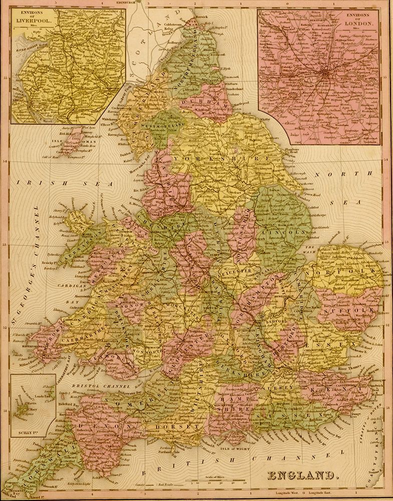 England 1844 art print by Vintage Maps for $57.95 CAD