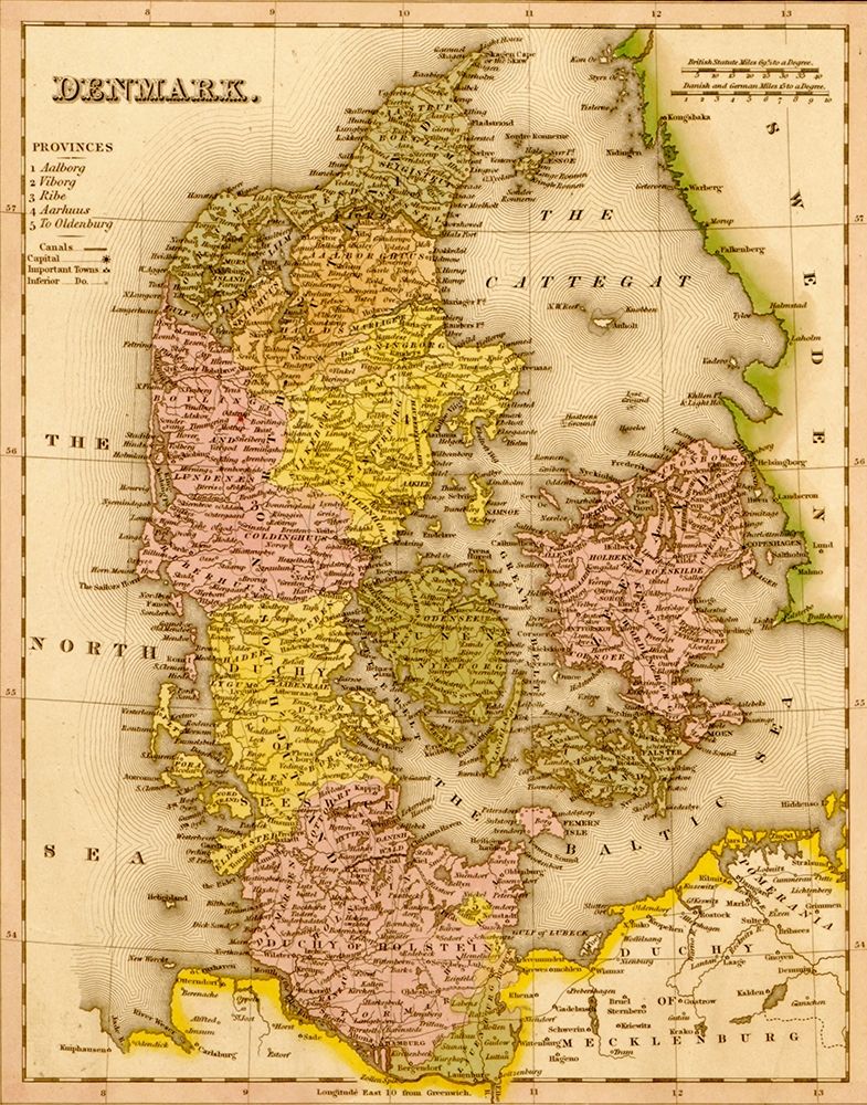 Denmark 1844 art print by Vintage Maps for $57.95 CAD