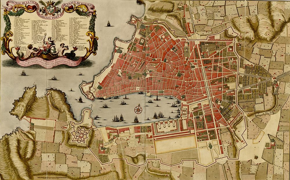 Citadel at the ancient city of Merseille France 1700 art print by Vintage Maps for $57.95 CAD