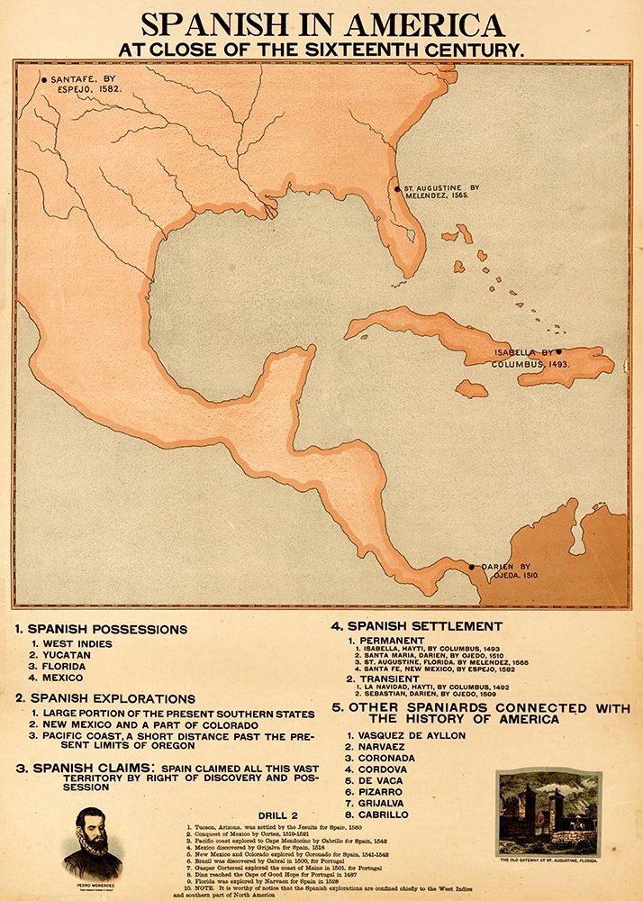 The Spanish in America at the close of the XVIth Century art print by Vintage Maps for $57.95 CAD