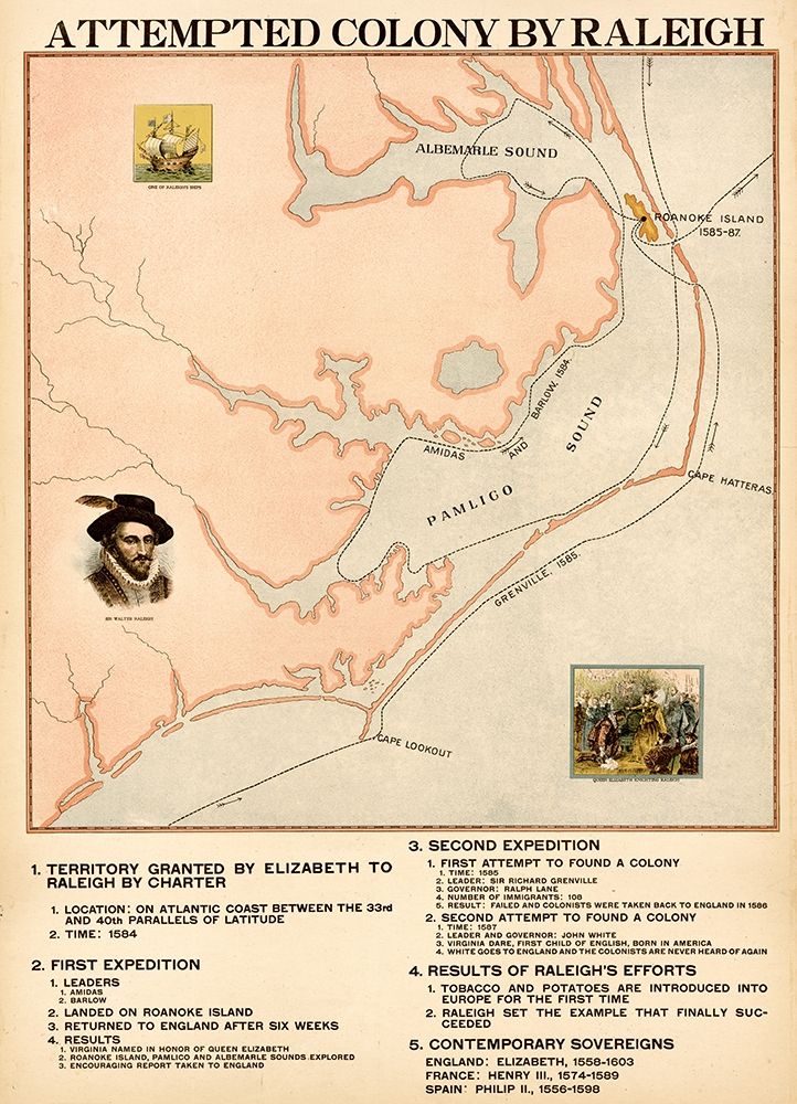 Attempted Colony by Raleigh art print by Vintage Maps for $57.95 CAD