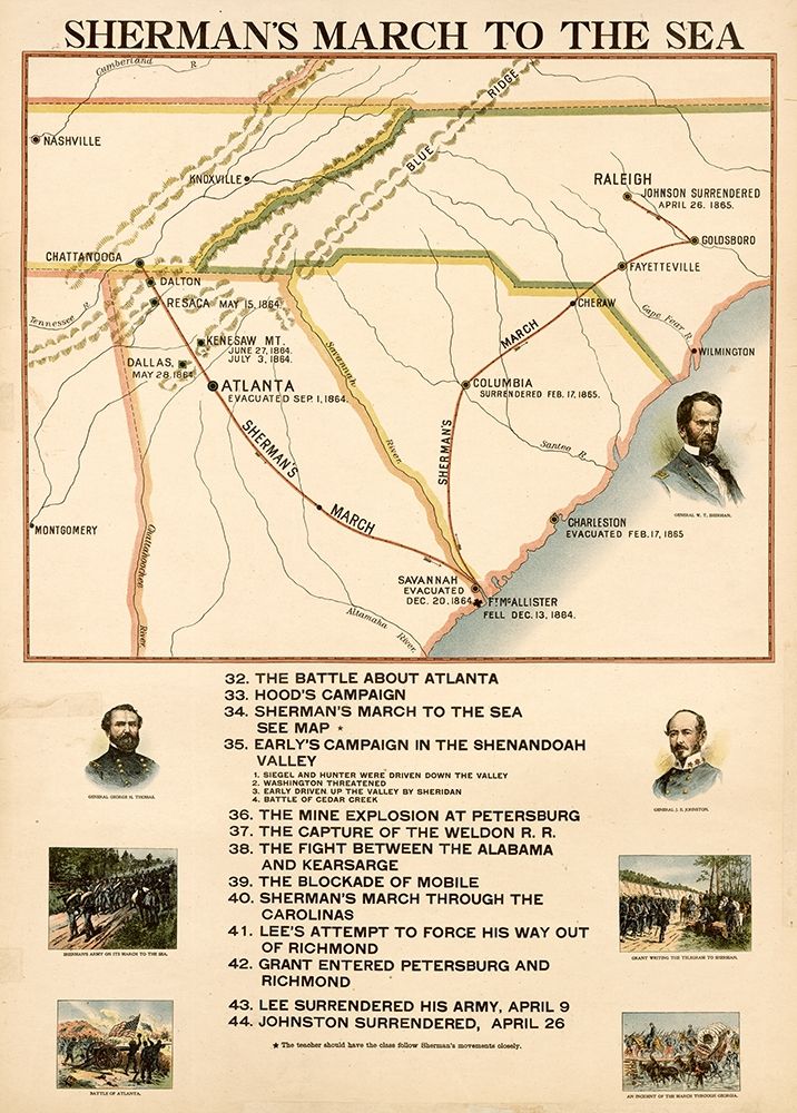 Civil War Shermans March to the Sea art print by Vintage Maps for $57.95 CAD