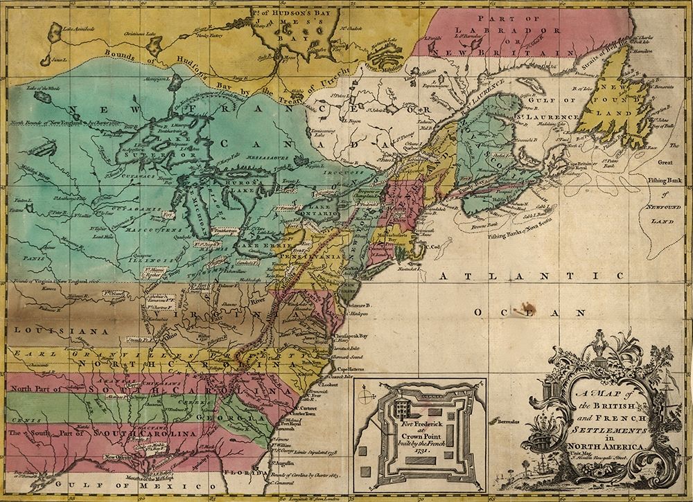 Map of British and French Settlements in America 1755 art print by Vintage Maps for $57.95 CAD