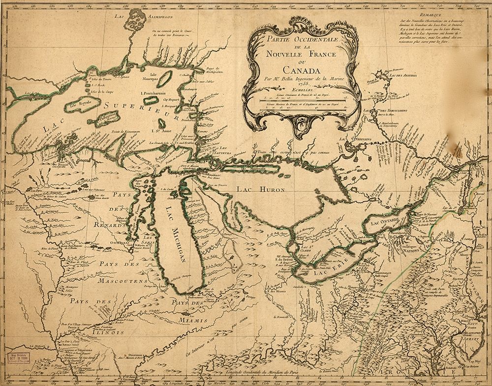 Great Lakes Region During French Settlement Period 1755 art print by Vintage Maps for $57.95 CAD