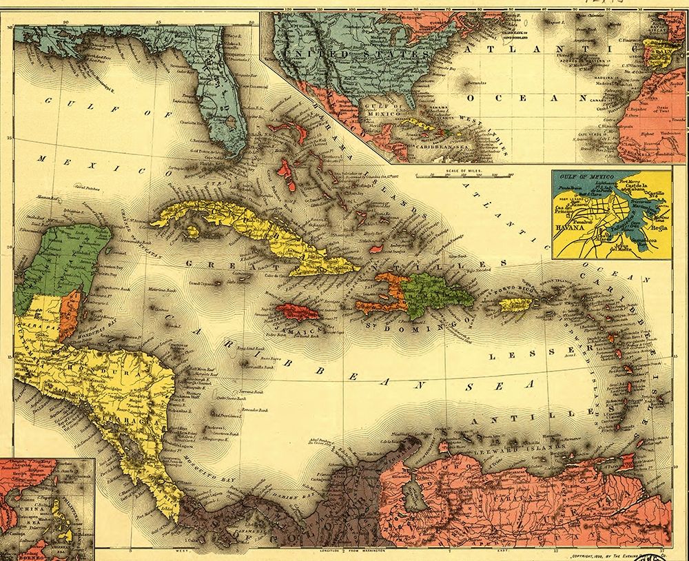 Evening Post map of the West Indies 1898 art print by Vintage Maps for $57.95 CAD