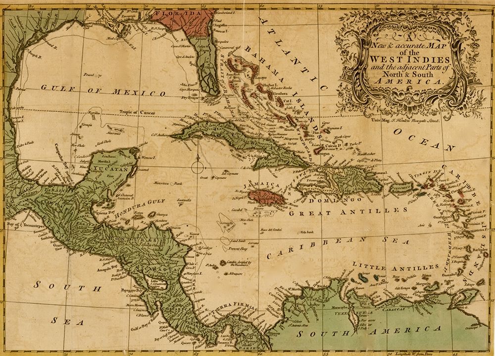 West Indies and the adjacent parts of North and South America 1755 art print by Vintage Maps for $57.95 CAD