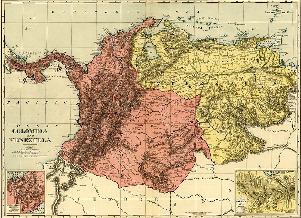 Colombia and Venezuela 1898 art print by Vintage Maps for $57.95 CAD